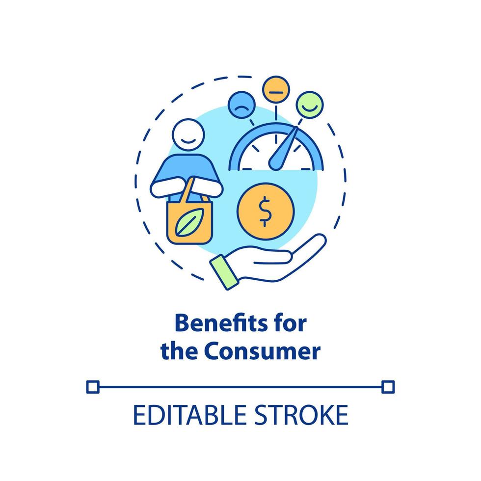 Benefits for consumer concept icon. Circular economy advantage abstract idea thin line illustration. Eco-friendly products. Isolated outline drawing. Editable stroke. vector