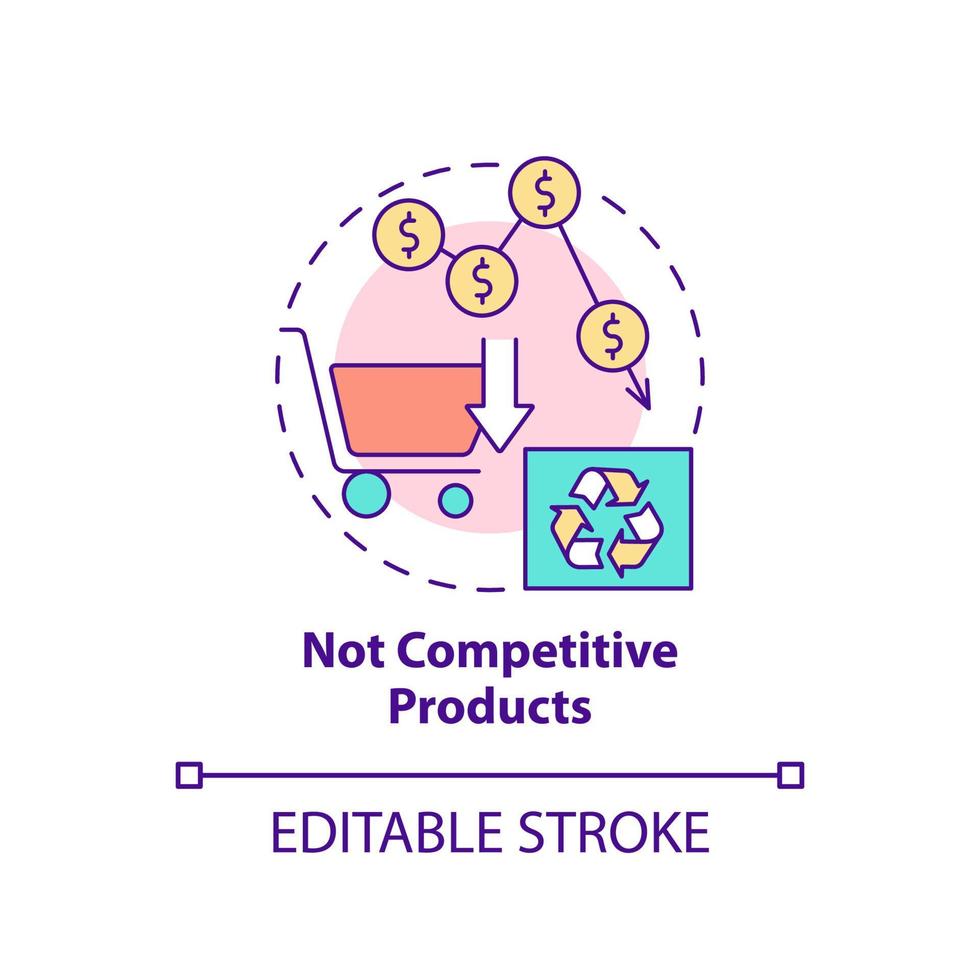 Not competitive products concept icon. Circular economy obstacle abstract idea thin line illustration. Green business. Isolated outline drawing. Editable stroke. vector