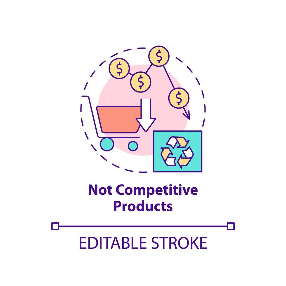 icono de concepto de productos no competitivos. economía circular obstáculo idea abstracta ilustración de línea delgada. negocio verde. dibujo de contorno aislado. trazo editable. vector
