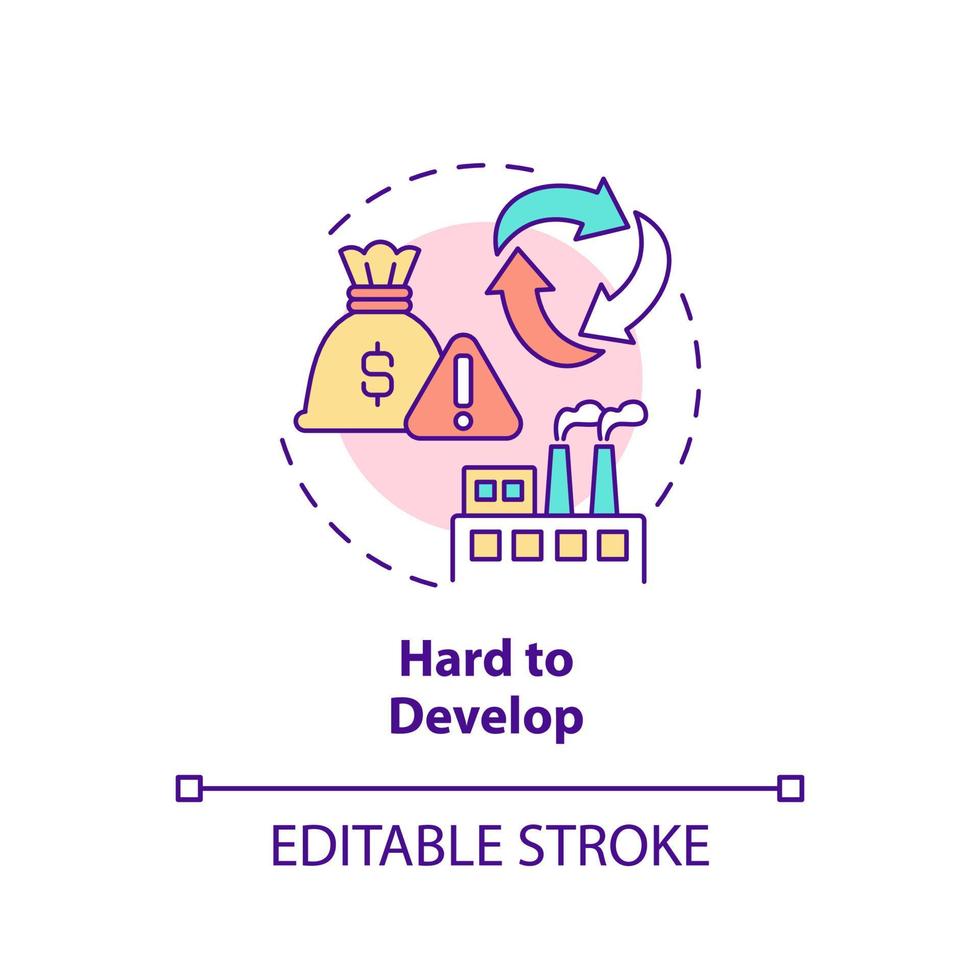 Hard to develop concept icon. Barrier of circular economy abstract idea thin line illustration. Increased hazards, risks. Isolated outline drawing. Editable stroke. vector