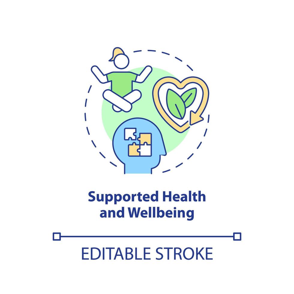 Supported health and wellbeing concept icon. Circular economy key element abstract idea thin line illustration. Isolated outline drawing. Editable stroke. vector