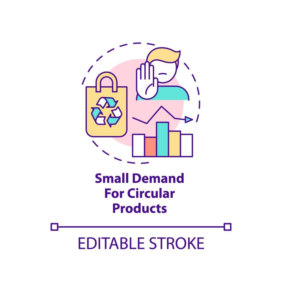 Small demand for circular products concept icon. Circular economy disadvantage abstract idea thin line illustration. Isolated outline drawing. Editable stroke. vector