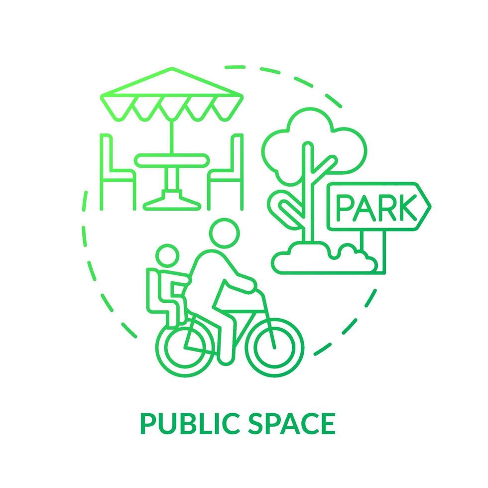 Public space green gradient concept icon. Comfortable city infrastructure. Urban design principles abstract idea thin line illustration. Isolated outline drawing. vector