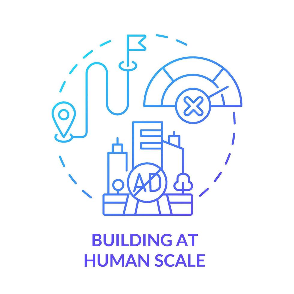 Building at human scale blue gradient concept icon. Comfortable city for living. Principles of urban design abstract idea thin line illustration. Isolated outline drawing. vector