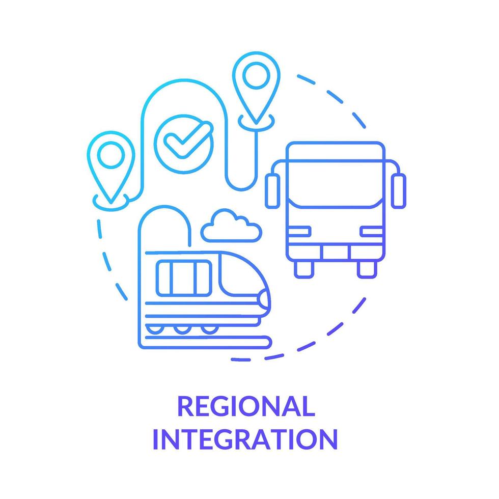 Regional integration blue gradient concept icon. City and rural site connection. Urban design principles abstract idea thin line illustration. Isolated outline drawing. vector