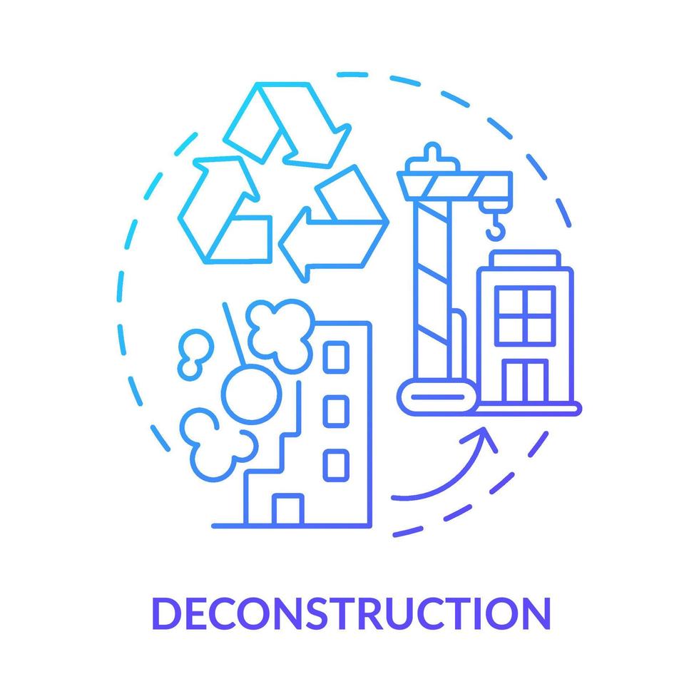 Deconstruction blue gradient concept icon. Demolishing old buildings. Sustainable city design abstract idea thin line illustration. Isolated outline drawing. vector