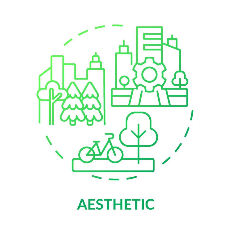 Aesthetic green gradient concept icon. Decor and comfort of citizens. Green zones. Sustainable city design abstract idea thin line illustration. Isolated outline drawing. vector