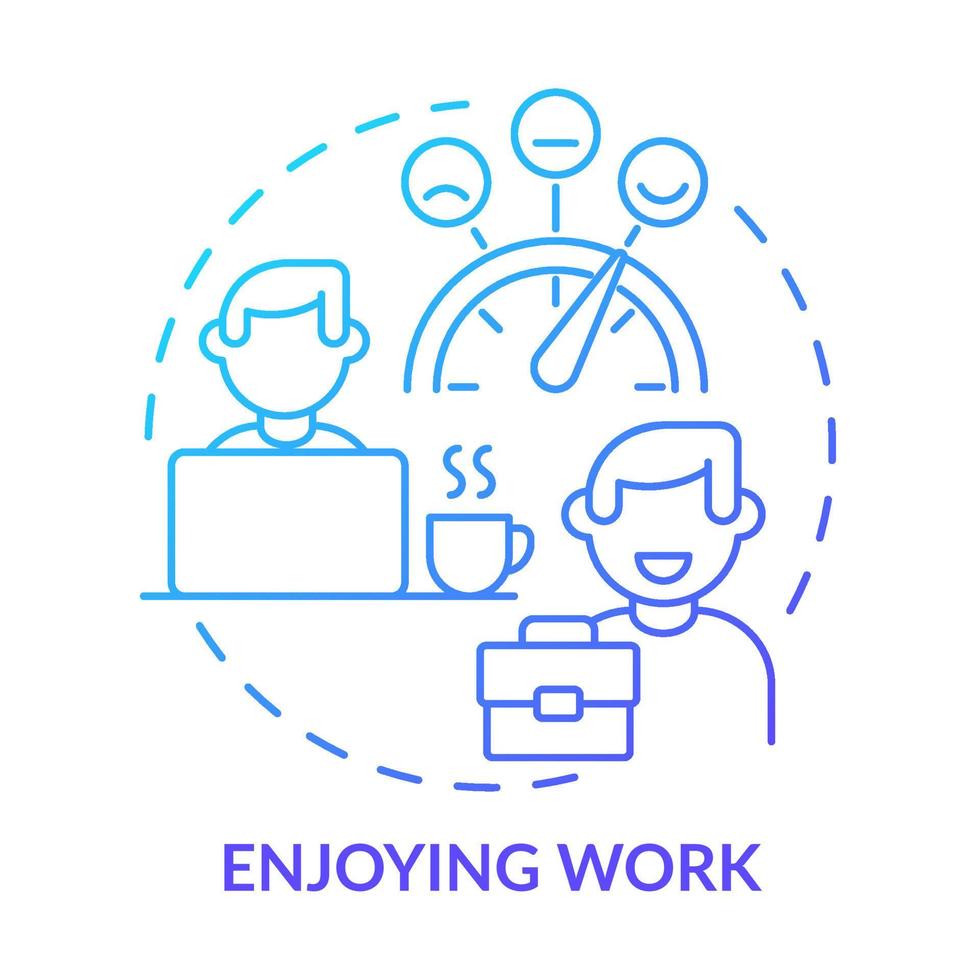 Enjoying work blue gradient concept icon. Happy employee abstract idea thin line illustration. Mindful productivity. Enhancing worker performance. Isolated outline drawing. vector