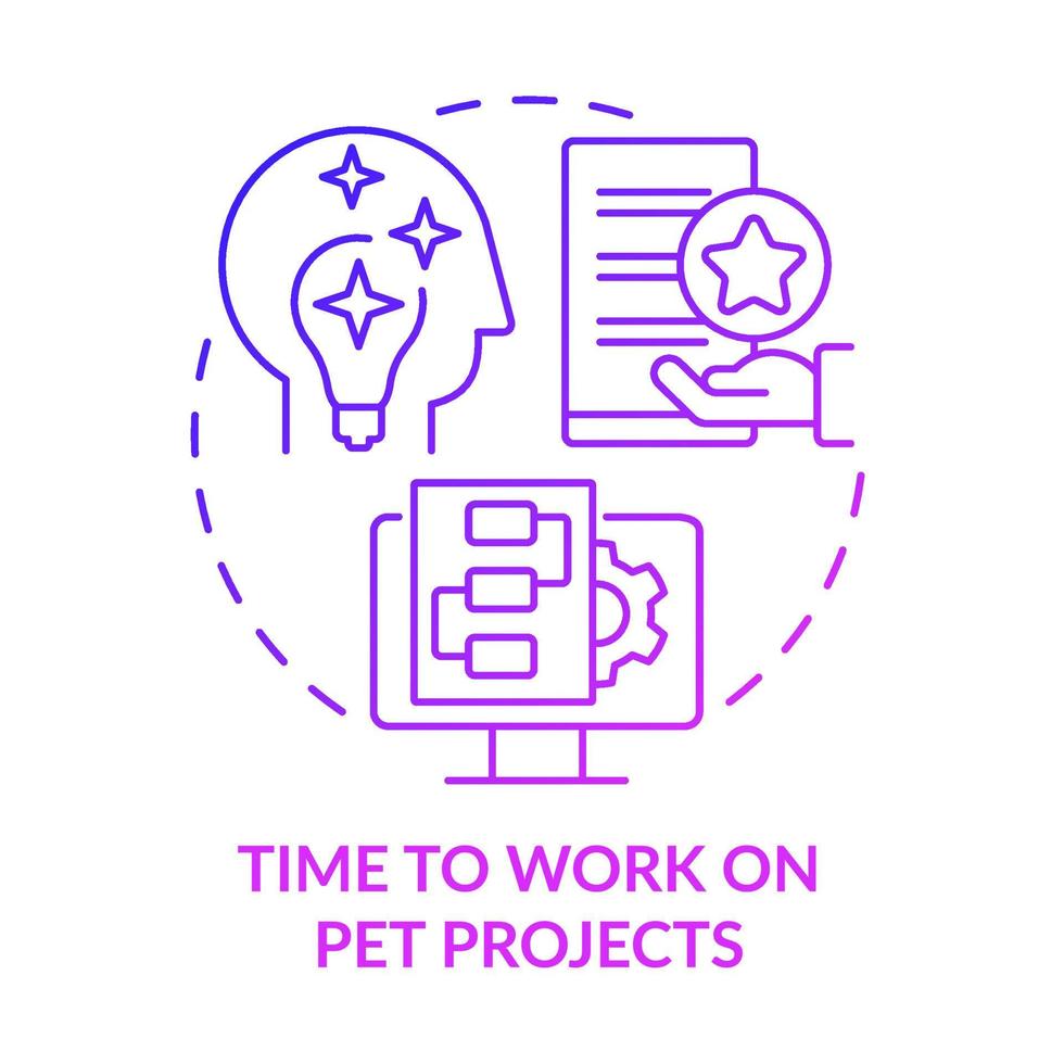 Time to work on pet projects purple gradient concept icon. Employee engagement abstract idea thin line illustration. Working on personal project. Isolated outline drawing. vector