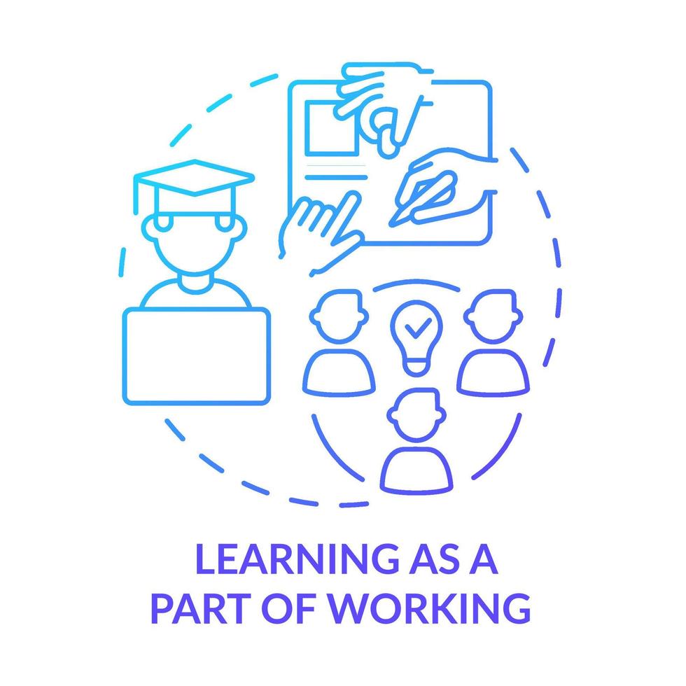 Learning as part of working blue gradient concept icon. Well-trained workforce abstract idea thin line illustration. Coaching and mentoring. Isolated outline drawing. vector