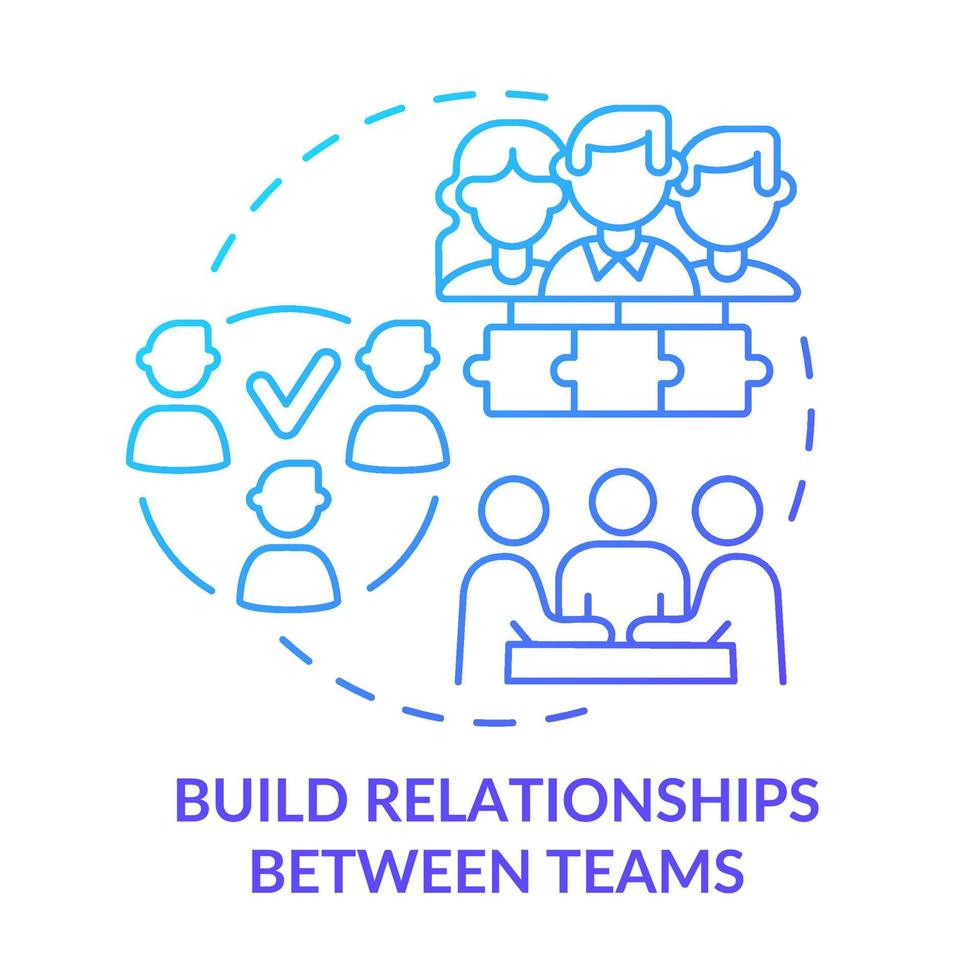 Build relationships between teams blue gradient concept icon. Increasing workers motivation abstract idea thin line illustration. Team building. Isolated outline drawing. vector