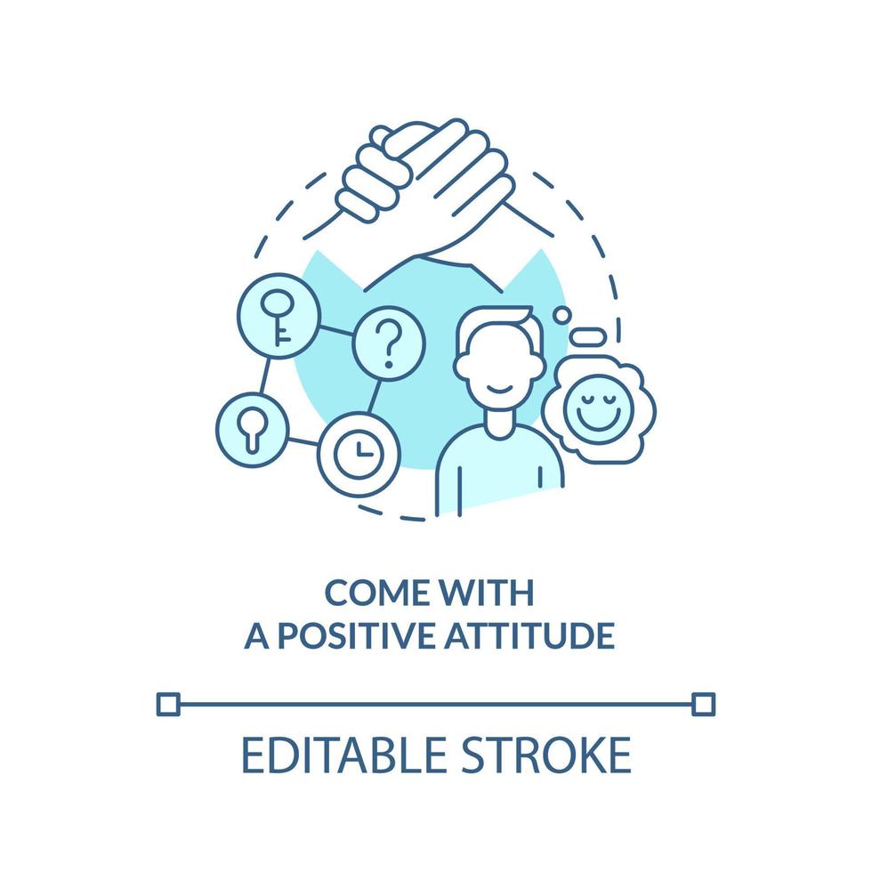 Come with positive attitude turquoise concept icon. Being optimistic about game abstract idea thin line illustration. Isolated outline drawing. Editable stroke. vector