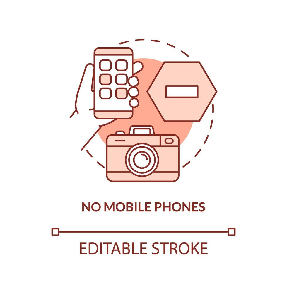 No mobile phones terracotta concept icon. Forbidden video recording and photographing abstract idea thin line illustration. Isolated outline drawing. Editable stroke. vector