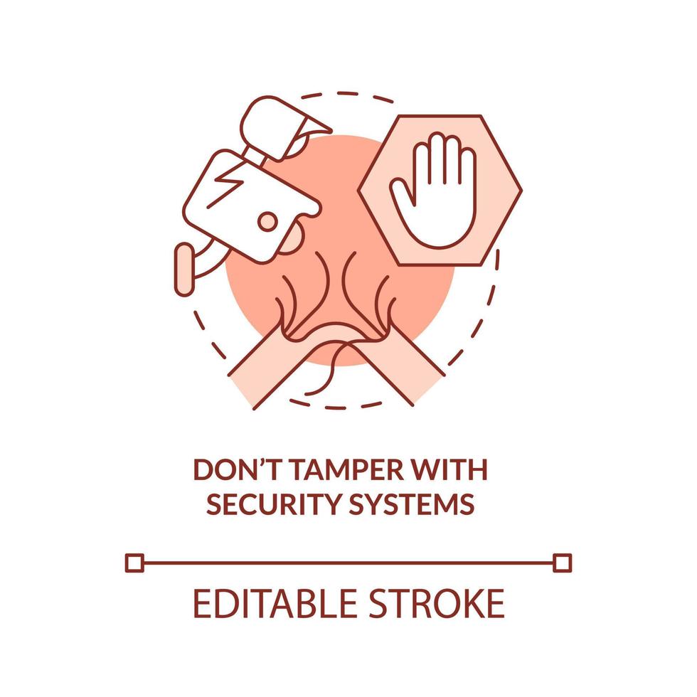 Dont tamper with security system terracotta concept icon. Intentional property damage abstract idea thin line illustration. Isolated outline drawing. Editable stroke. vector