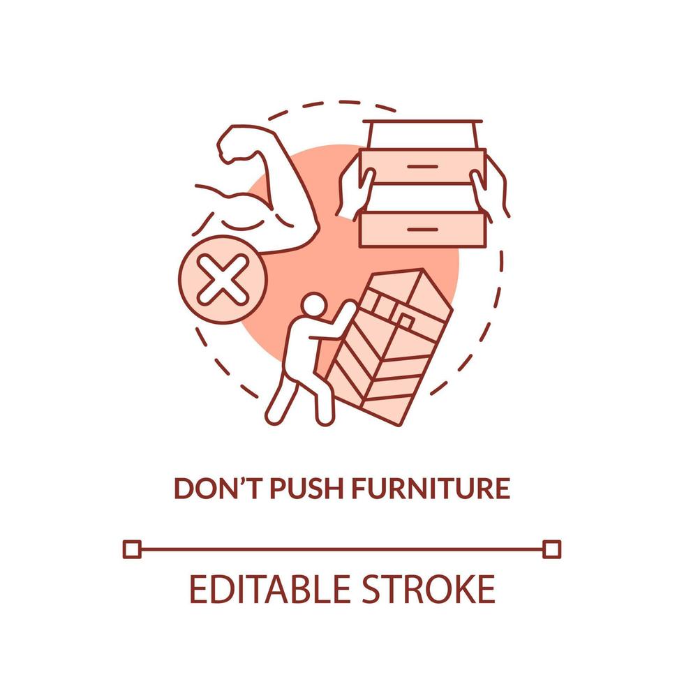 Dont push furniture terracotta concept icon. Destroying stuff in anger abstract idea thin line illustration. Isolated outline drawing. Editable stroke. vector