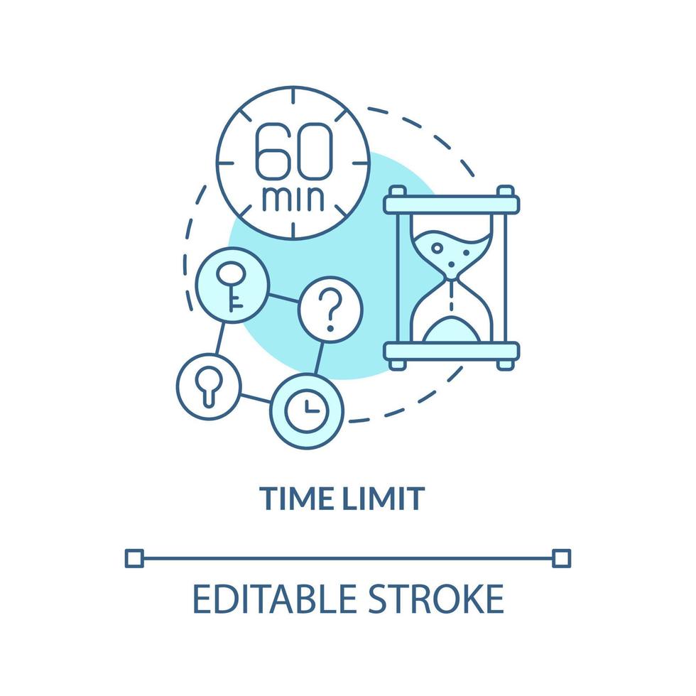 Time limit turquoise concept icon. Escape room characteristic abstract idea thin line illustration. Classic scenario. Isolated outline drawing. Editable stroke. vector