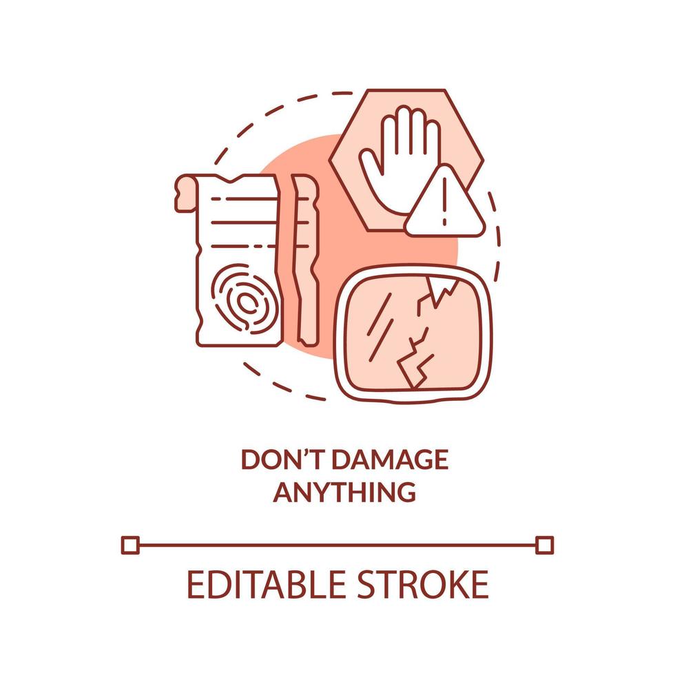 Dont damage anything terracotta concept icon. Escape room abstract idea thin line illustration. Not use physical force. Isolated outline drawing. Editable stroke. vector