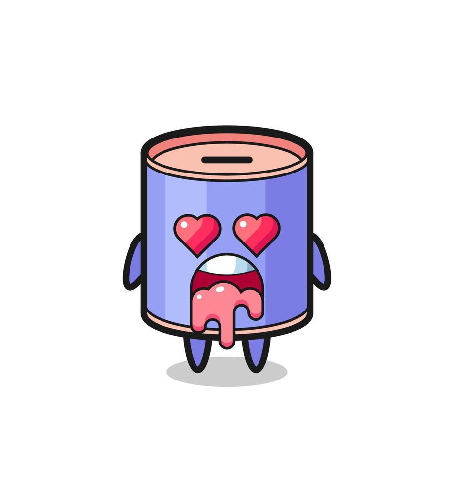 the falling in love expression of a cute cylinder piggy bank with heart shaped eyes vector
