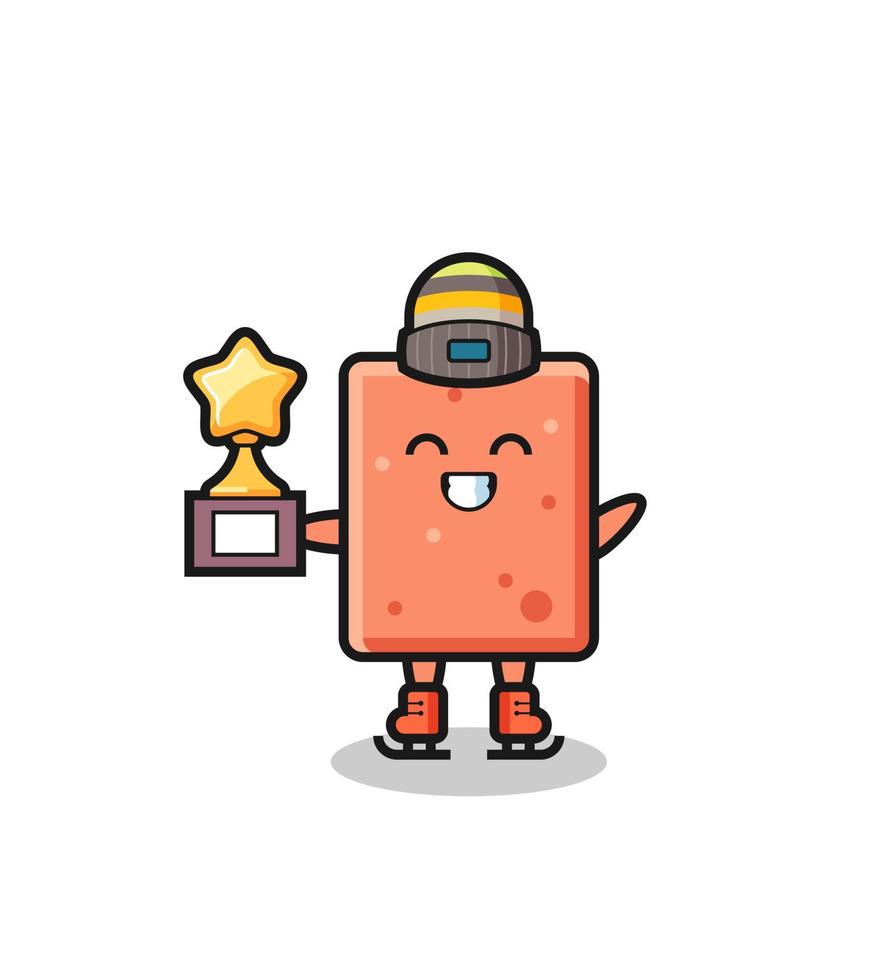 brick cartoon as an ice skating player hold winner trophy vector