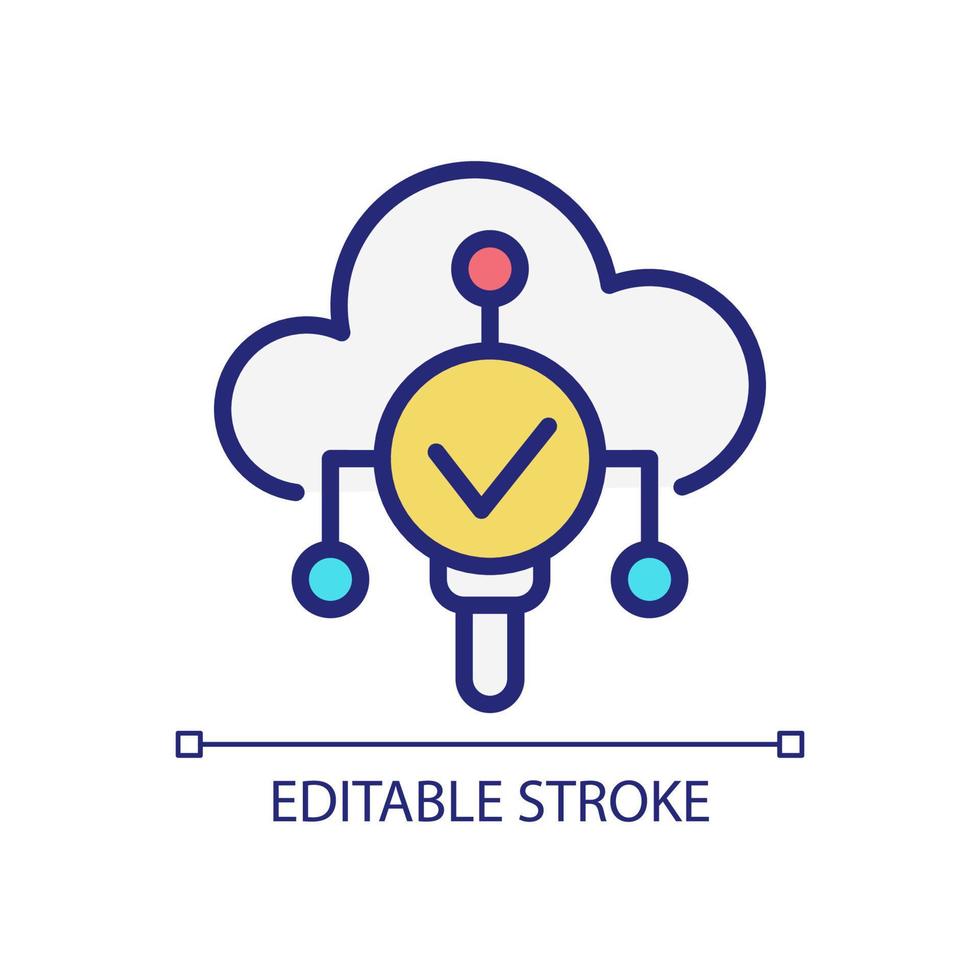 Weather monitoring pixel perfect RGB color icon. Cloud storage technology. Internet of Things. Isolated vector illustration. Simple filled line drawing. Editable stroke. Arial font used