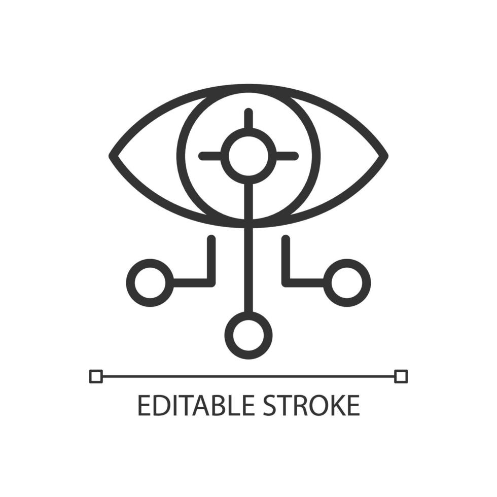 Connected contact lenses pixel perfect linear icon. Artificial eye. Technology for vision correction. Thin line illustration. Contour symbol. Vector outline drawing. Editable stroke. Arial font used