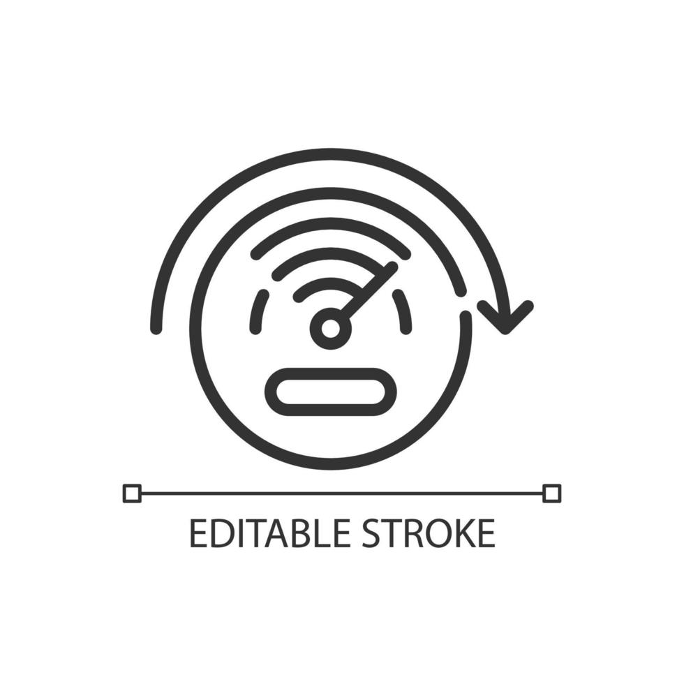 Speed sensors pixel perfect linear icon. Efficiency measurement. Monitor performance. Thin line illustration. Contour symbol. Vector outline drawing. Editable stroke. Arial font used