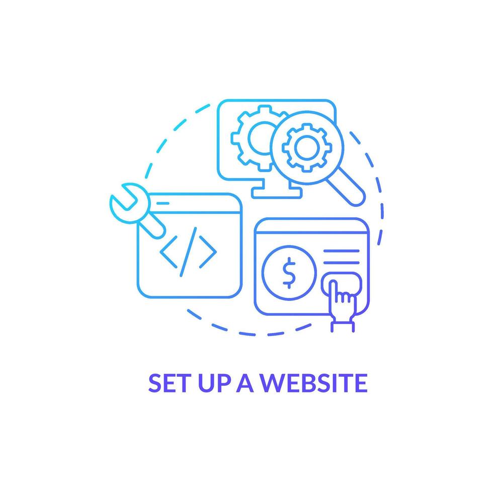 configurar el icono de concepto de degradado azul del sitio web. sitio en línea para las ventas. cómo comenzar a exportar negocios idea abstracta ilustración de línea delgada. dibujo de contorno aislado. vector