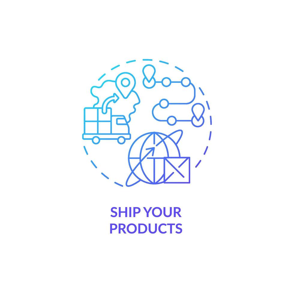 Ship your products blue gradient concept icon. International delivery. How to start export business abstract idea thin line illustration. Isolated outline drawing. vector
