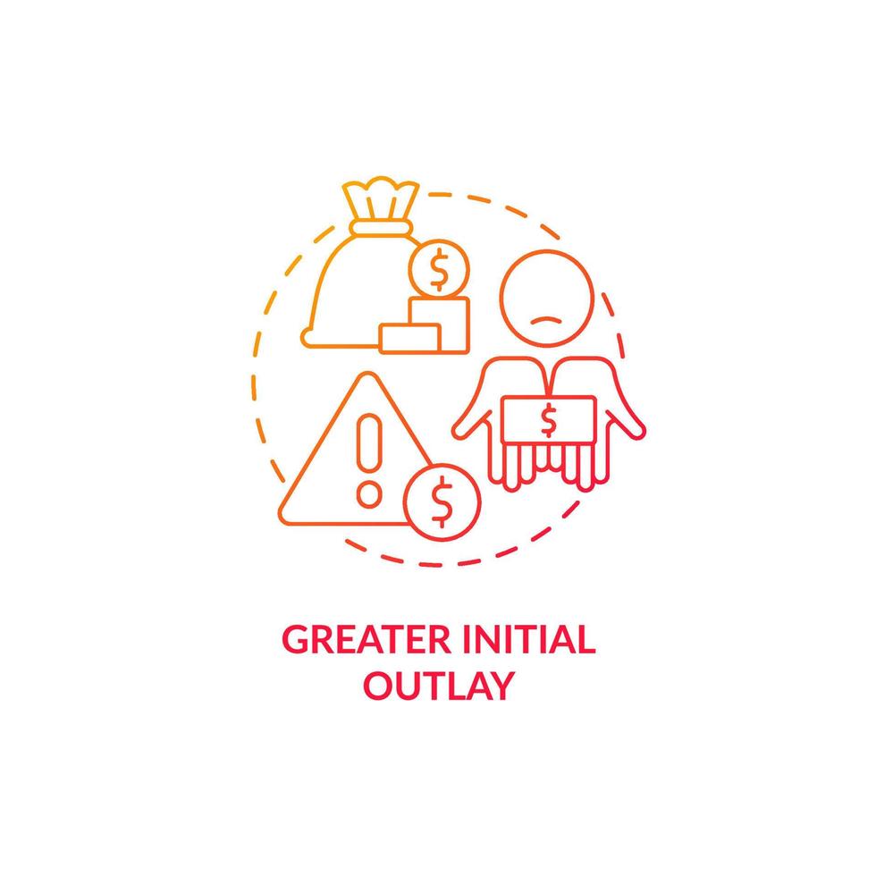 Greater initial outlay red gradient concept icon. Higher expenses. Export business struggles abstract idea thin line illustration. Isolated outline drawing. vector