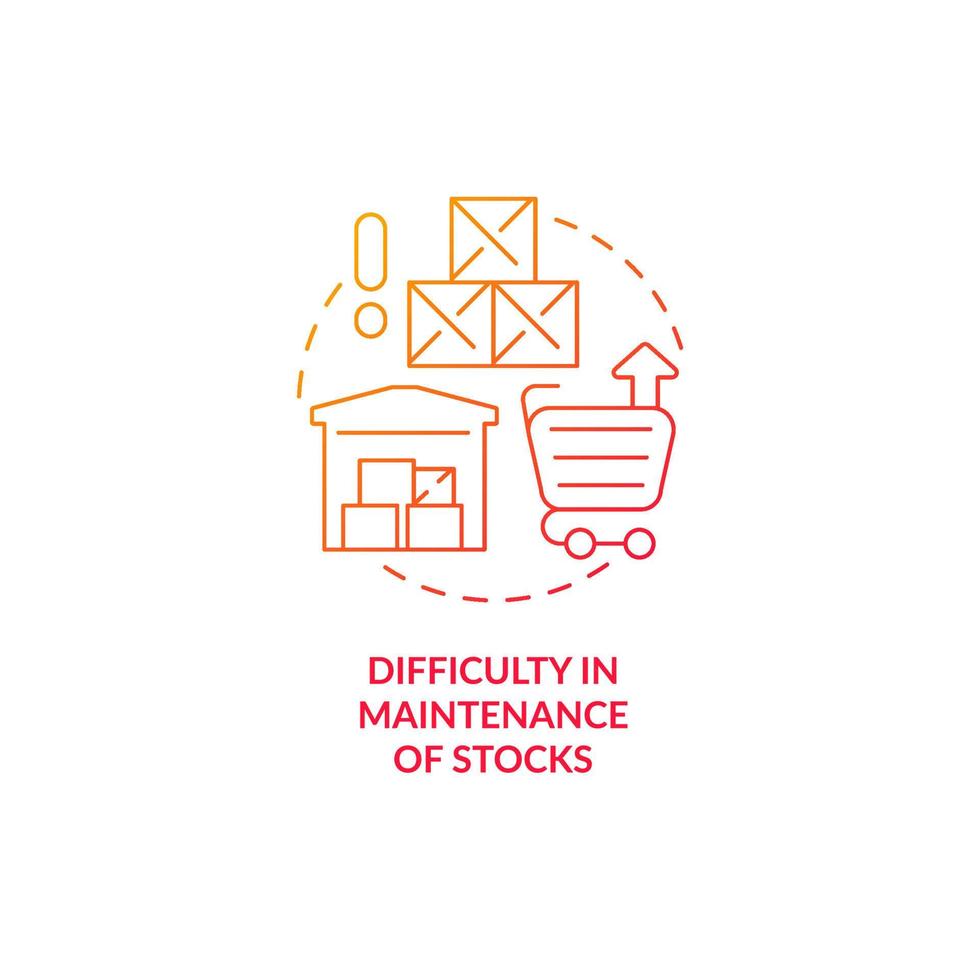 Difficulty in maintenance of stocks red gradient concept icon. Export and import business struggles abstract idea thin line illustration. Isolated outline drawing. vector