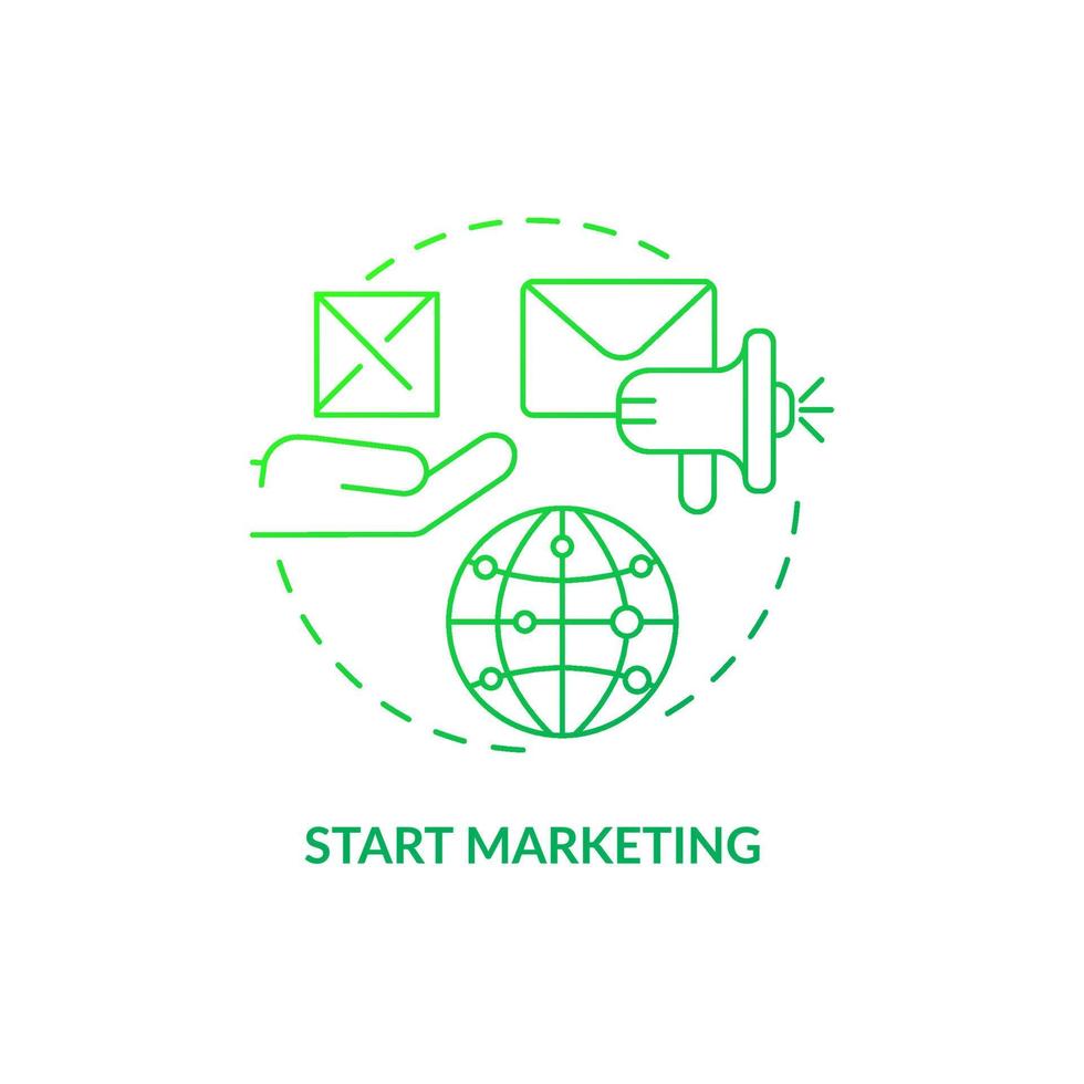 Start marketing green gradient concept icon. Promotional campaign and ads. Export business tips abstract idea thin line illustration. Isolated outline drawing. vector