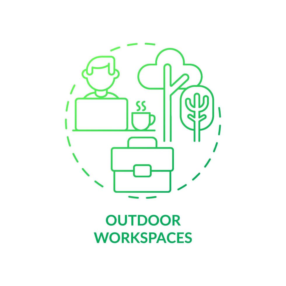 espacios de trabajo al aire libre icono de concepto de gradiente verde. ambiente de trabajo inspirador idea abstracta ilustración de línea delgada. mejorar la salud mental y el estado de ánimo. dibujo de contorno aislado. vector