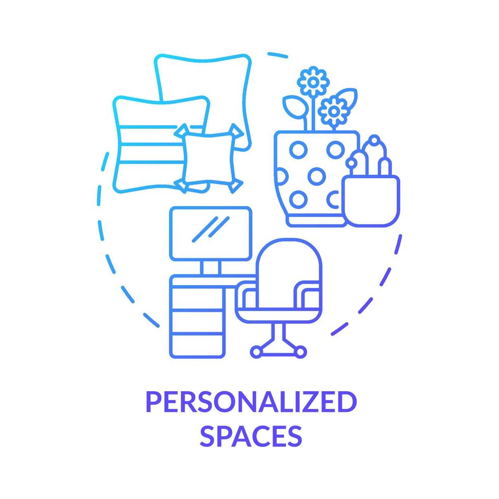 Personalized spaces blue gradient concept icon. Improving mental wellbeing abstract idea thin line illustration. Wellness in workplace. Isolated outline drawing. vector