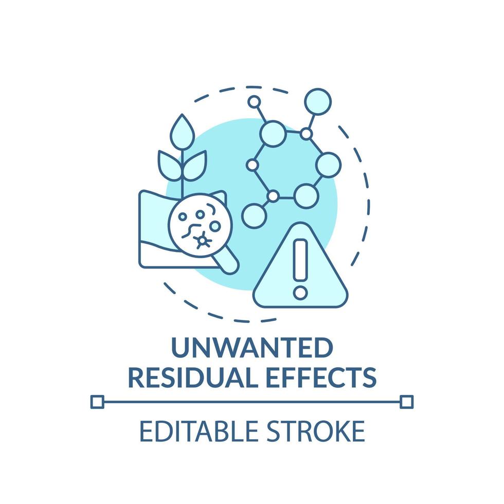 Unwanted residual effects turquoise concept icon. Gmo disadvantages abstract idea thin line illustration. Isolated outline drawing. Editable stroke. vector