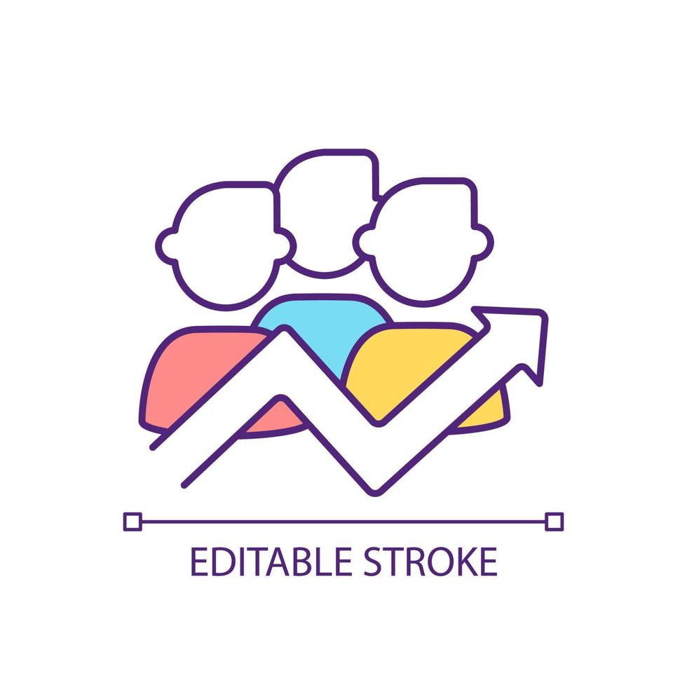 Increase employee productivity at work RGB color icon. Positive team dynamics. Group effectiveness. Isolated vector illustration. Simple filled line drawing. Editable stroke.