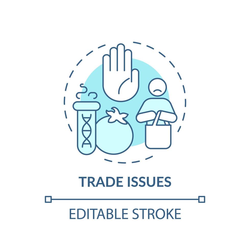 Trade issues turquoise concept icon. Consumers avoid gm product. Disadvantages of gmo abstract idea thin line illustration. Isolated outline drawing. Editable stroke. vector