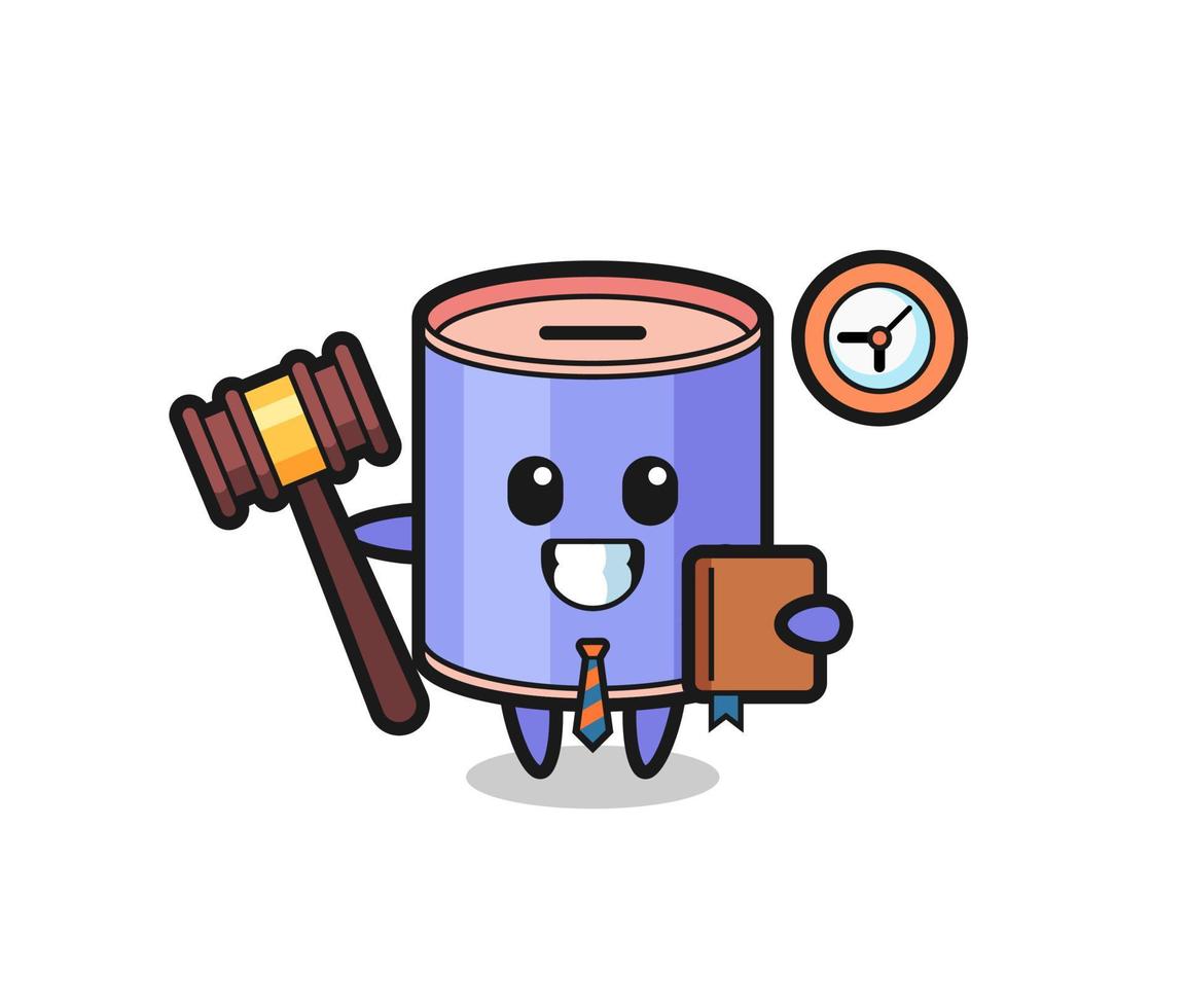 Mascot cartoon of cylinder piggy bank as a judge vector