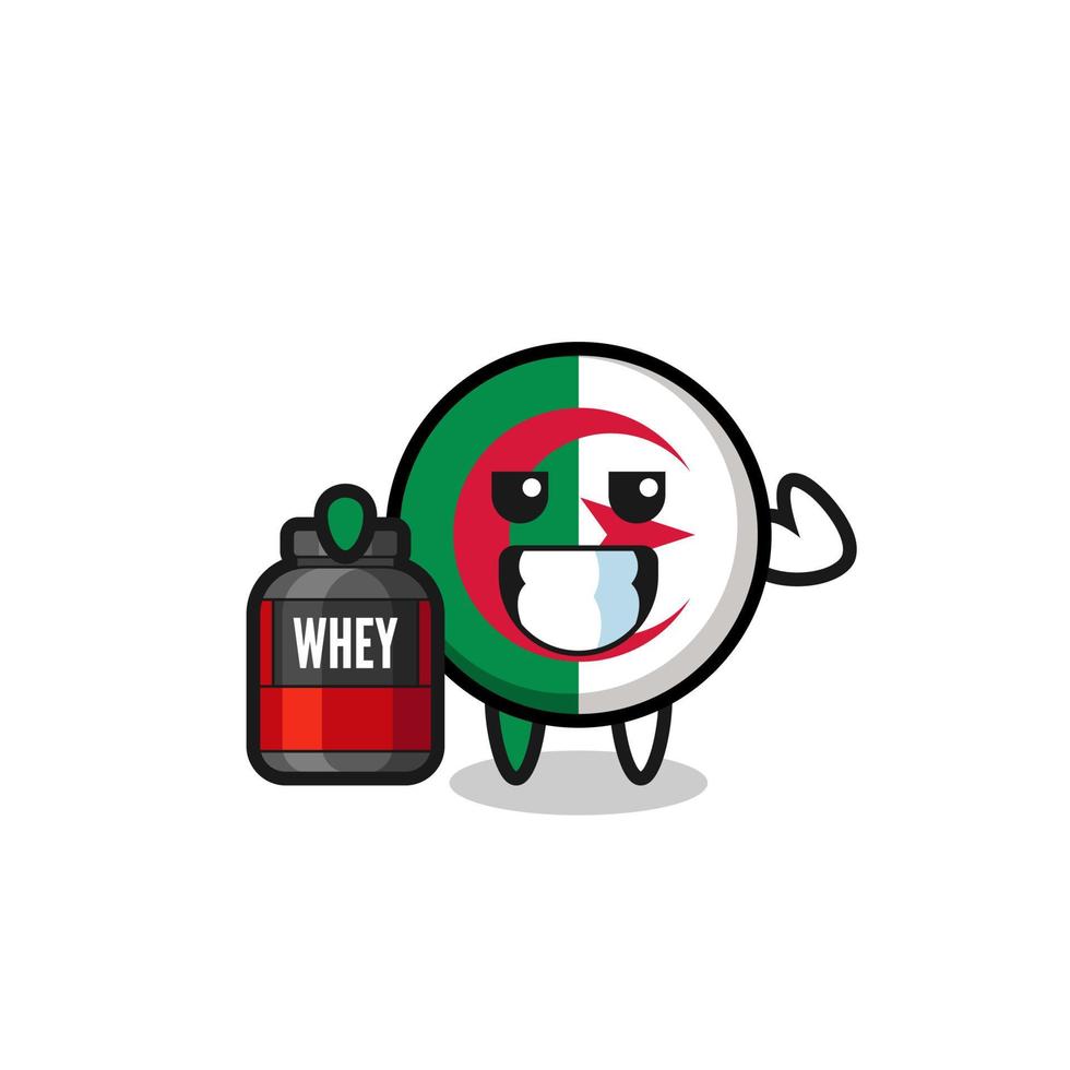 the muscular algeria flag character is holding a protein supplement vector