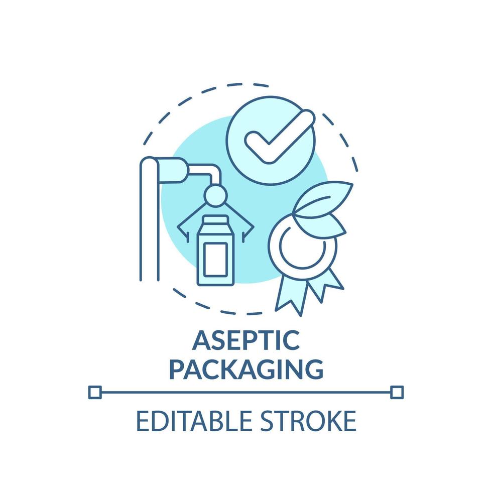 Aseptic packaging turquoise concept icon. Bacterium free product. Advantages of UHT abstract idea thin line illustration. Isolated outline drawing. Editable stroke. vector