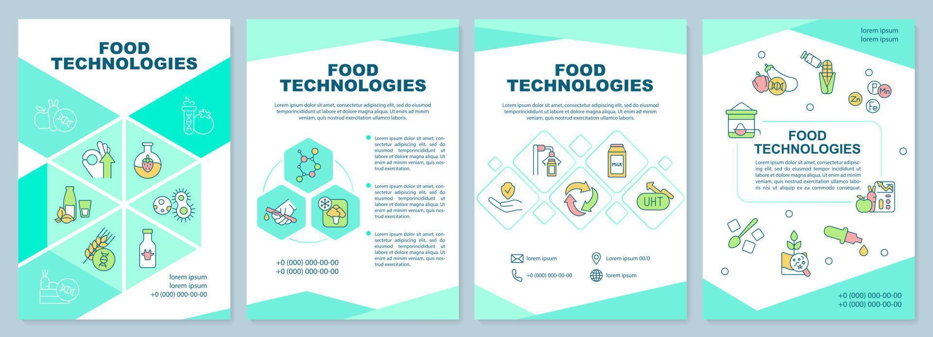 Food technologies brochure template. Processing techniques. Leaflet design with linear icons. 4 vector layouts for presentation, annual reports.