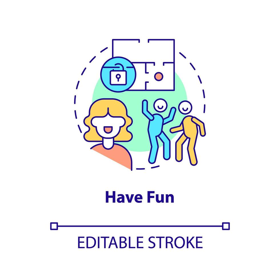 Have fun concept icon. Escape room tactics abstract idea thin line illustration. Recreational activity. Entertaining game. Isolated outline drawing. Editable stroke. vector