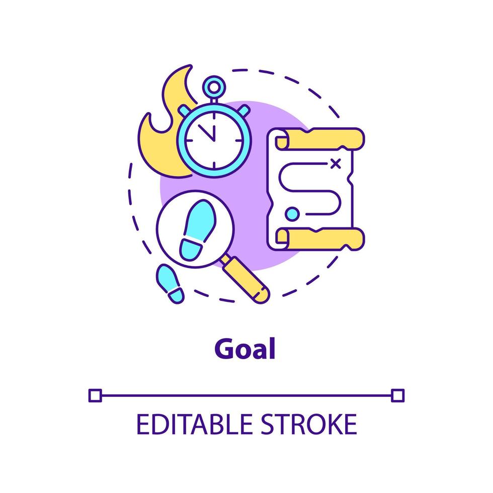 Goal concept icon. Escape room objective determination abstract idea thin line illustration. Gaming experience. Isolated outline drawing. Editable stroke. vector