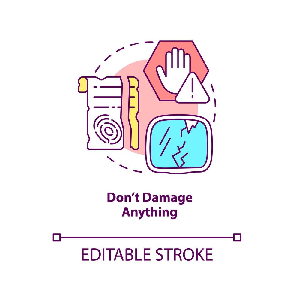 Dont damage anything concept icon. Escape room rule abstract idea thin line illustration. Avoiding property breakage. Isolated outline drawing. Editable stroke. vector