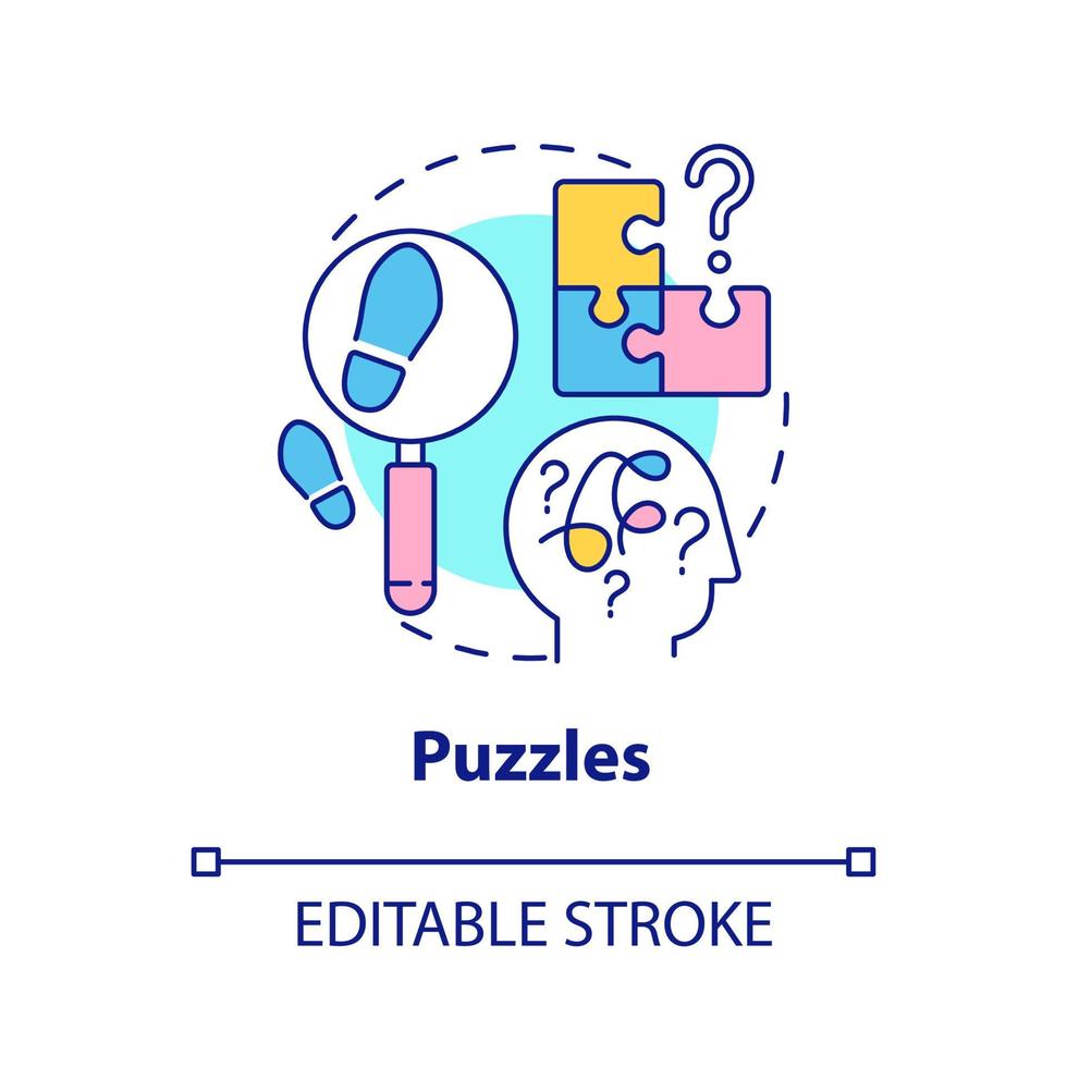 Puzzles concept icon. Escape room general component abstract idea thin line illustration. Educationally-enriching scenario. Isolated outline drawing. Editable stroke. vector