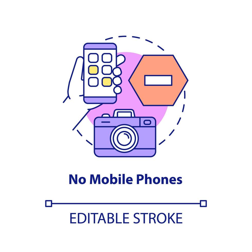 No mobile phones concept icon. Escape room prohibition abstract idea thin line illustration. Avoid smartphones usage. Isolated outline drawing. Editable stroke. vector