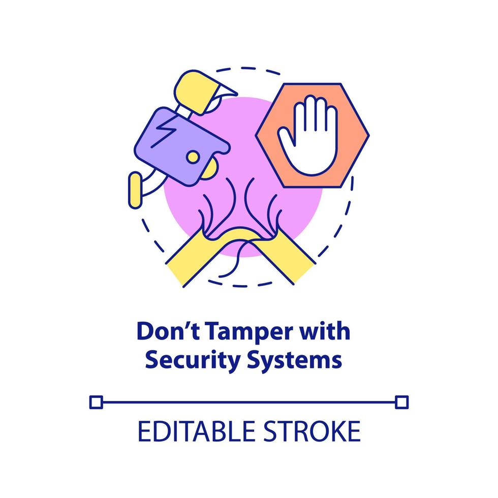 Dont tamper with security systems concept icon. Escape room ban abstract idea thin line illustration. Surveillance cameras. Isolated outline drawing. Editable stroke. vector