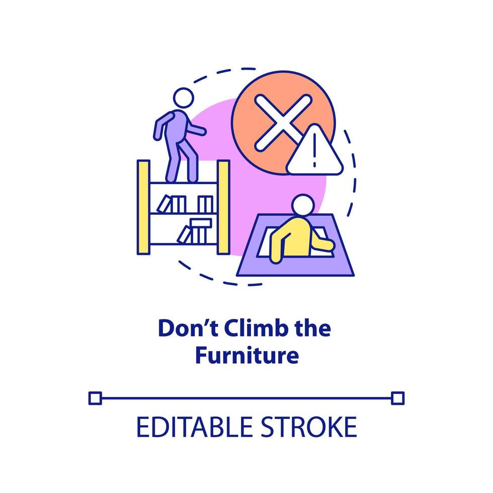 Dont climb furniture concept icon. Escape room safety precaution abstract idea thin line illustration. Being respect. Isolated outline drawing. Editable stroke. vector