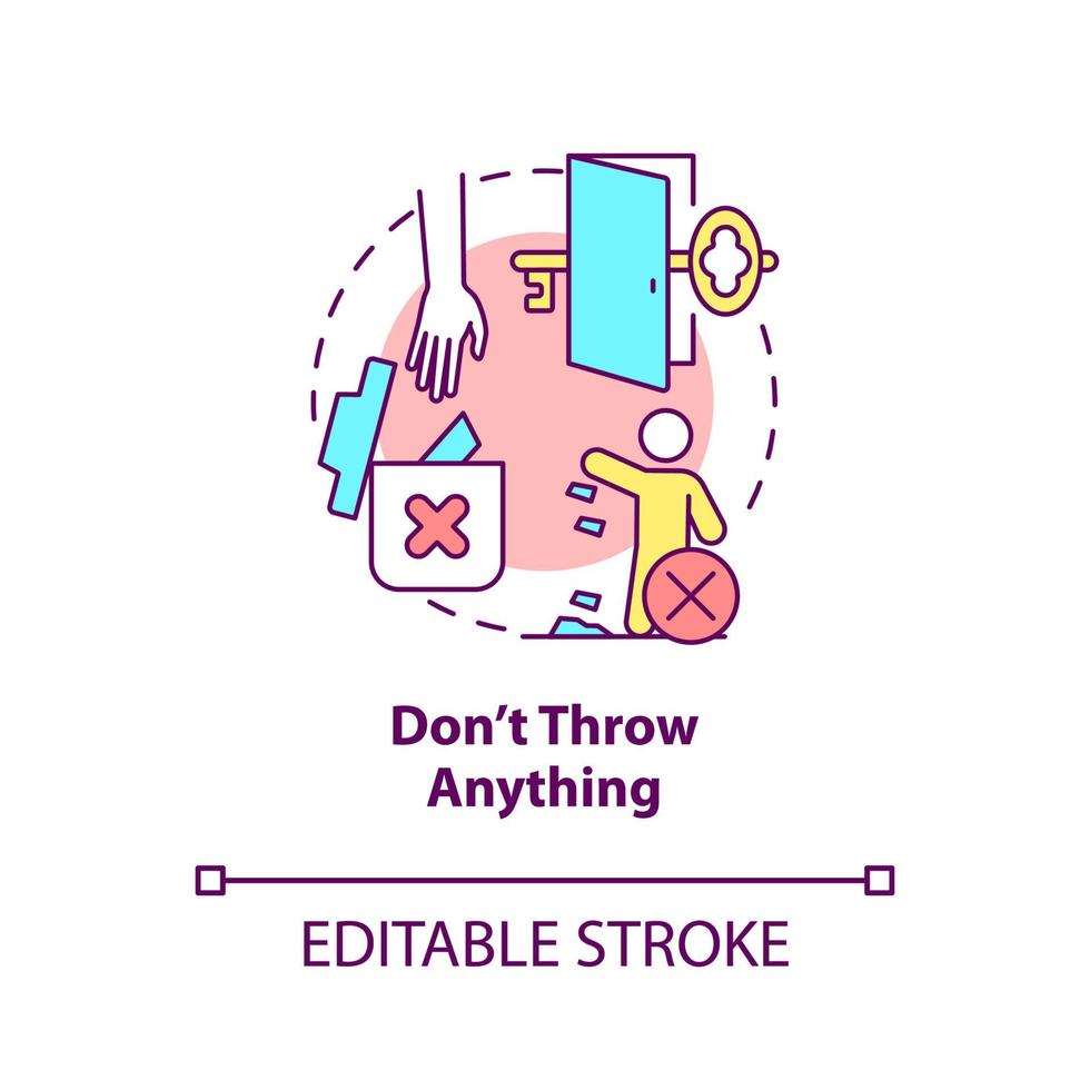 Dont throw anything concept icon. Escape room warning abstract idea thin line illustration. Avoid things destruction. Isolated outline drawing. Editable stroke. vector