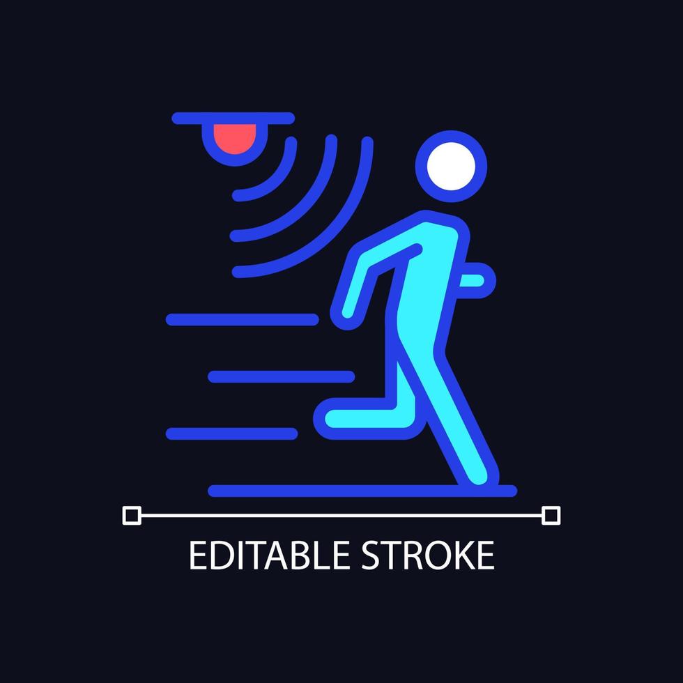 Motion detection pixel perfect RGB color icon for dark theme. Movement monitoring. Internet of Things. Simple filled line drawing on night mode background. Editable stroke. vector