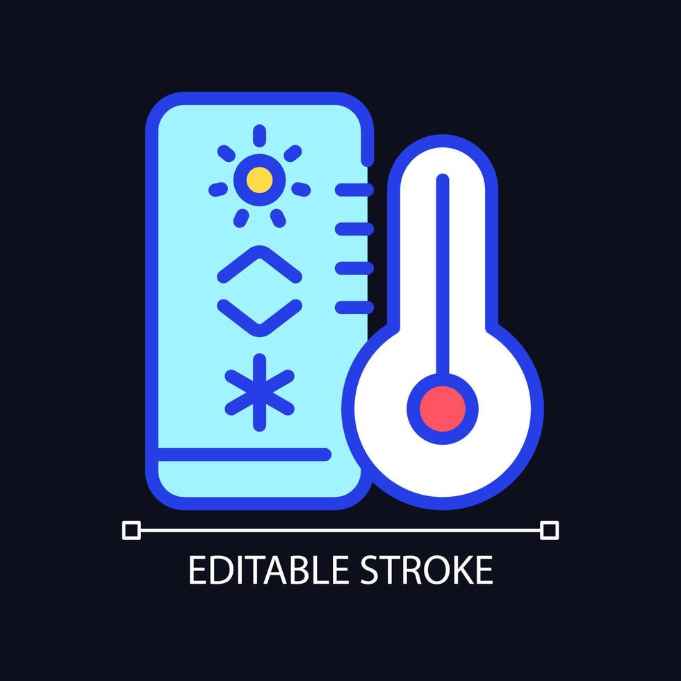 icono de color rgb perfecto de píxeles de regulación de temperatura para tema oscuro. control climatico. Internet de las Cosas. dibujo de línea rellena simple en el fondo del modo nocturno. trazo editable. vector